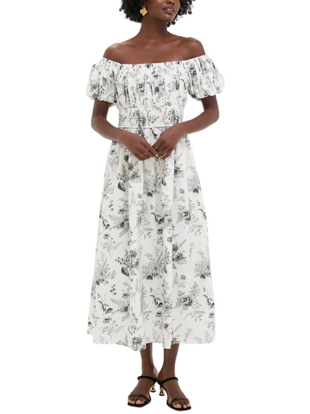 NWT HYACINTH HOUSE Helena Off Shoulder Floral Maxi Dress Black White Size S